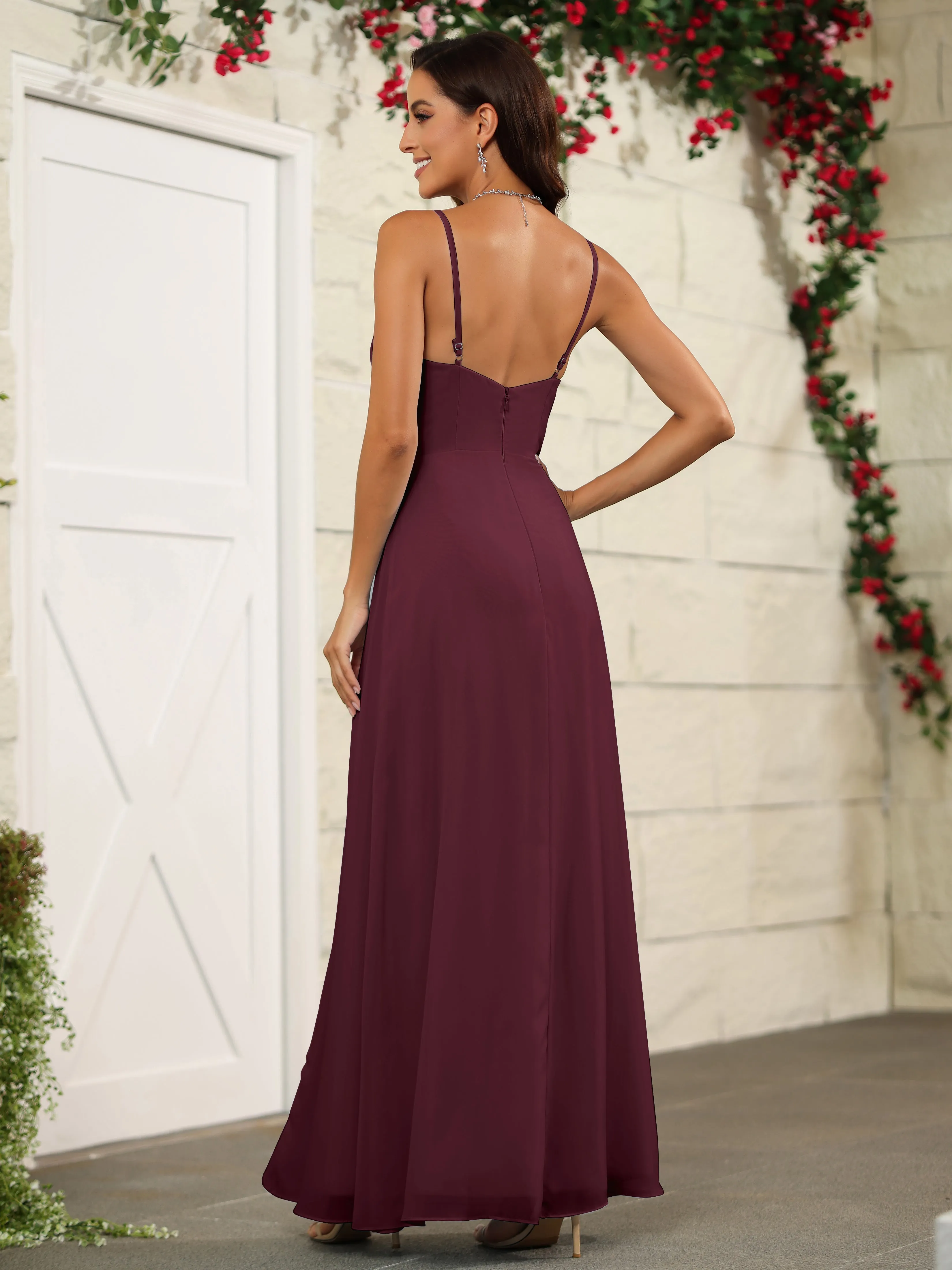 Simple Spaghetti Straps Chiffon Long Bridesmaid Dresses