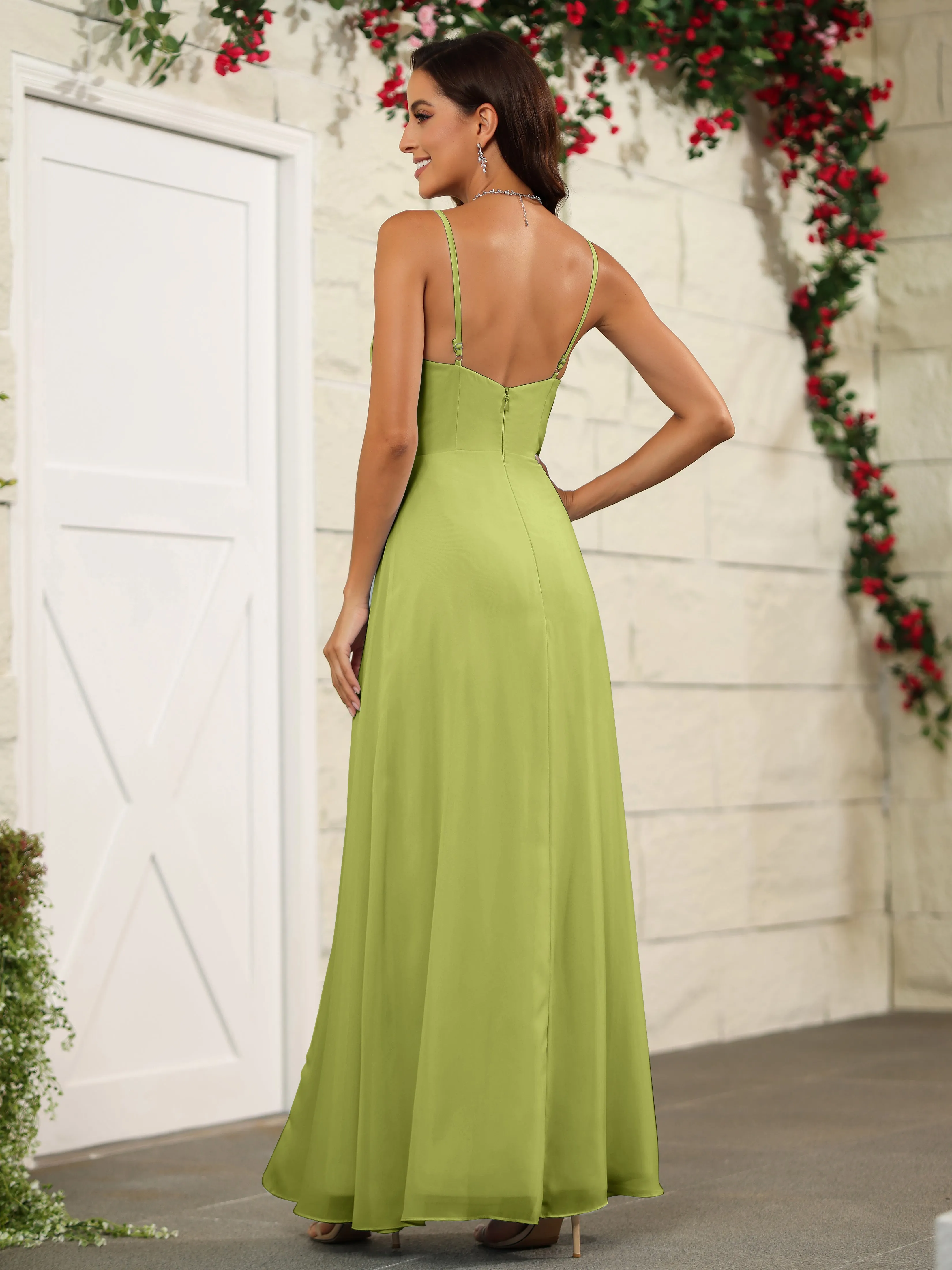 Simple Spaghetti Straps Chiffon Long Bridesmaid Dresses