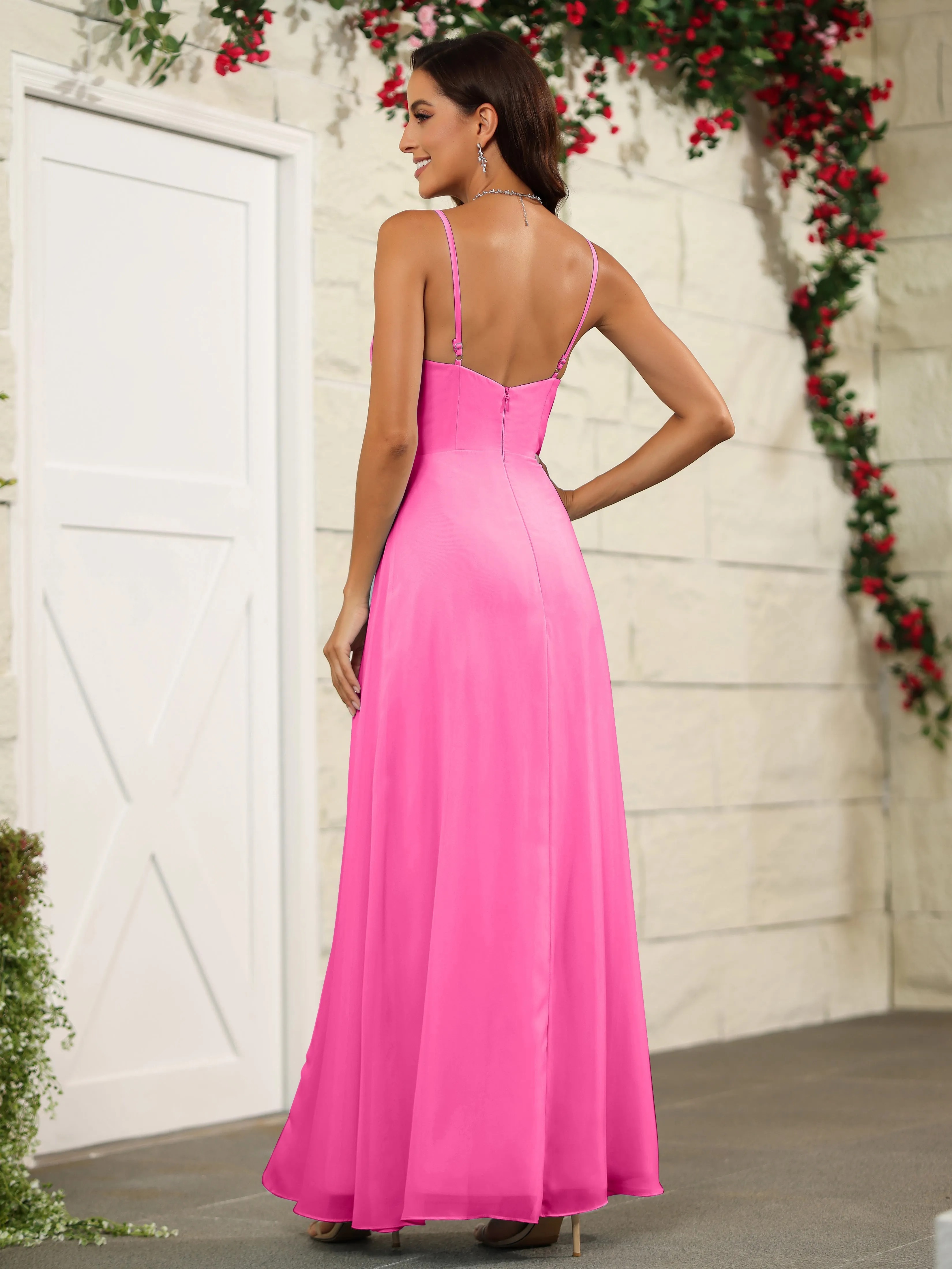 Simple Spaghetti Straps Chiffon Long Bridesmaid Dresses