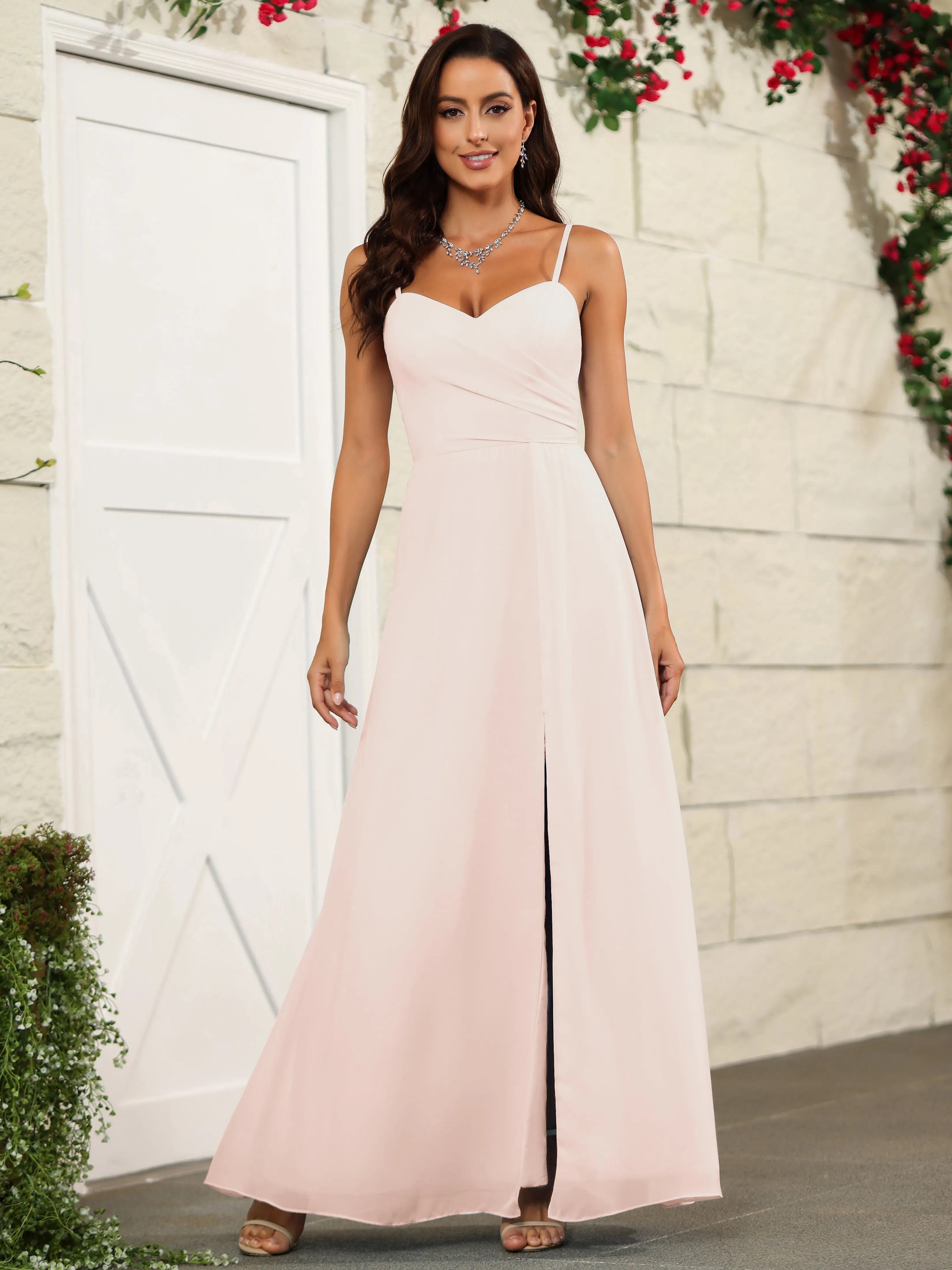 Simple Spaghetti Straps Chiffon Long Bridesmaid Dresses