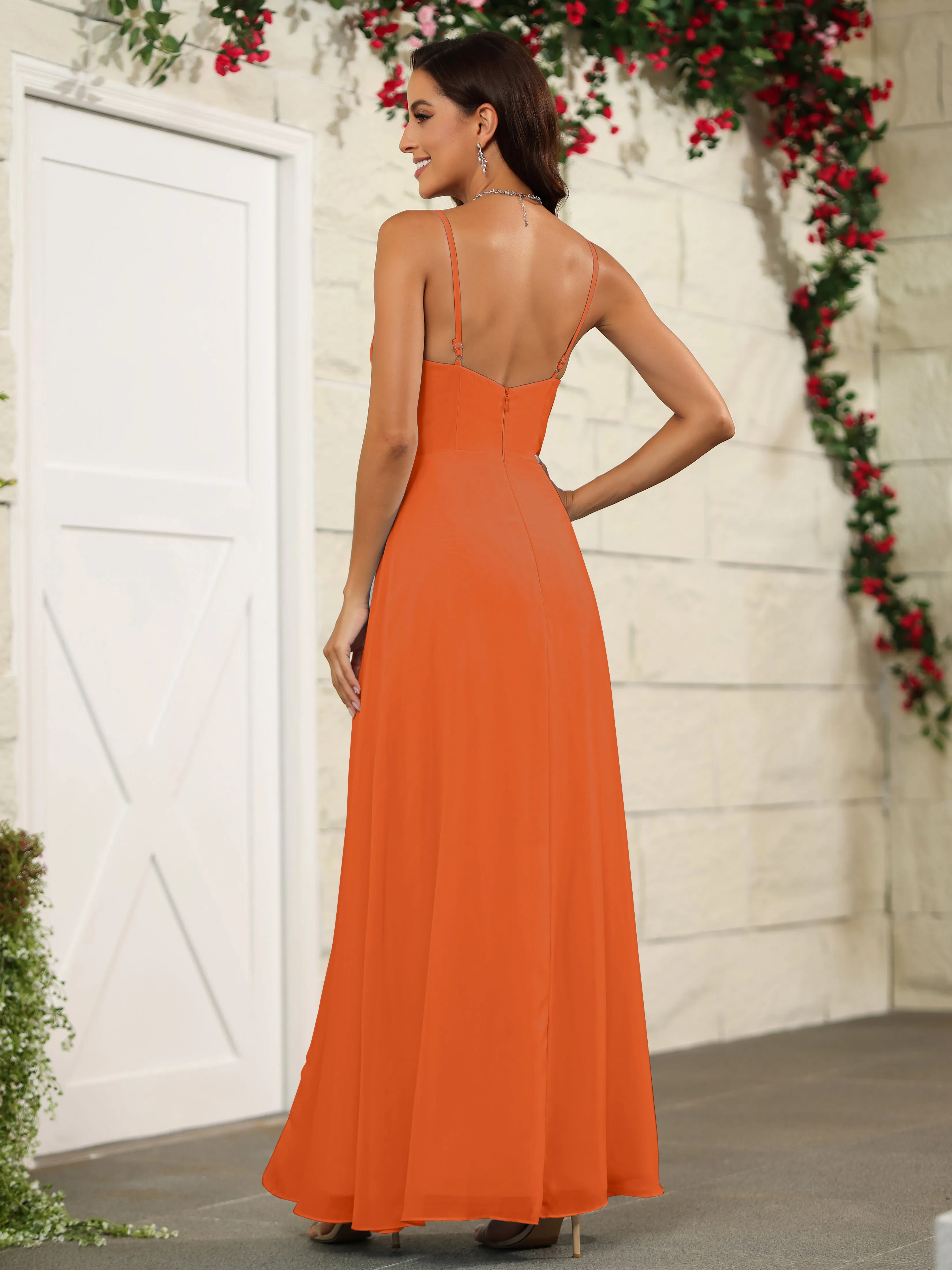 Simple Spaghetti Straps Chiffon Long Bridesmaid Dresses