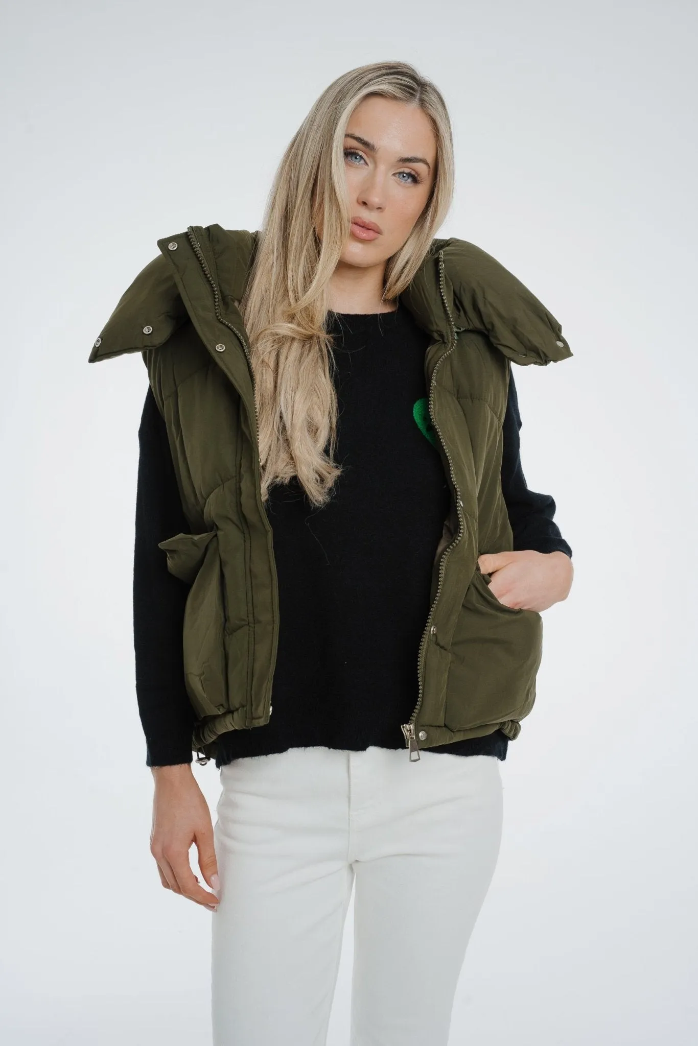 Suzie Luxury Padded Gilet In Khaki