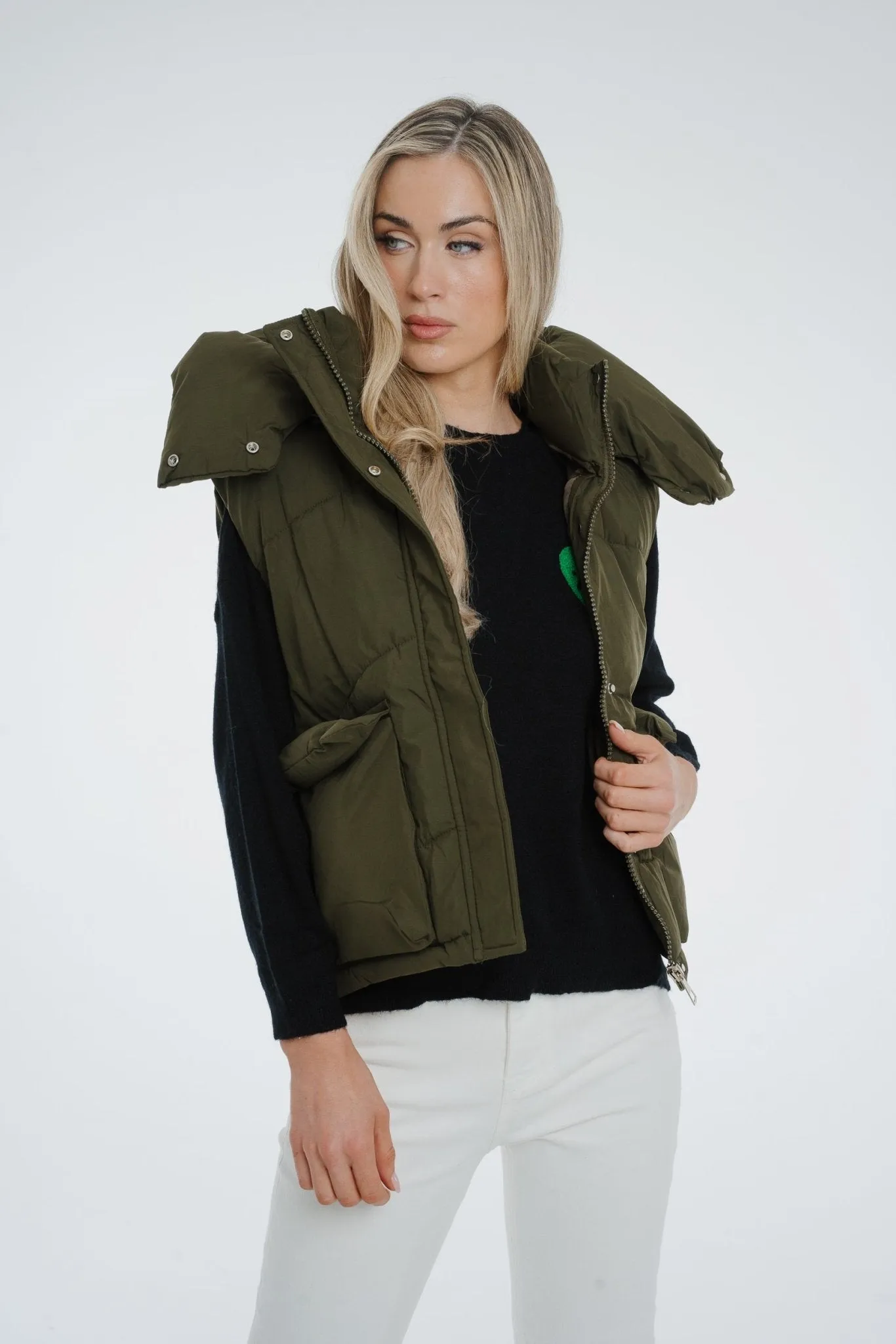 Suzie Luxury Padded Gilet In Khaki