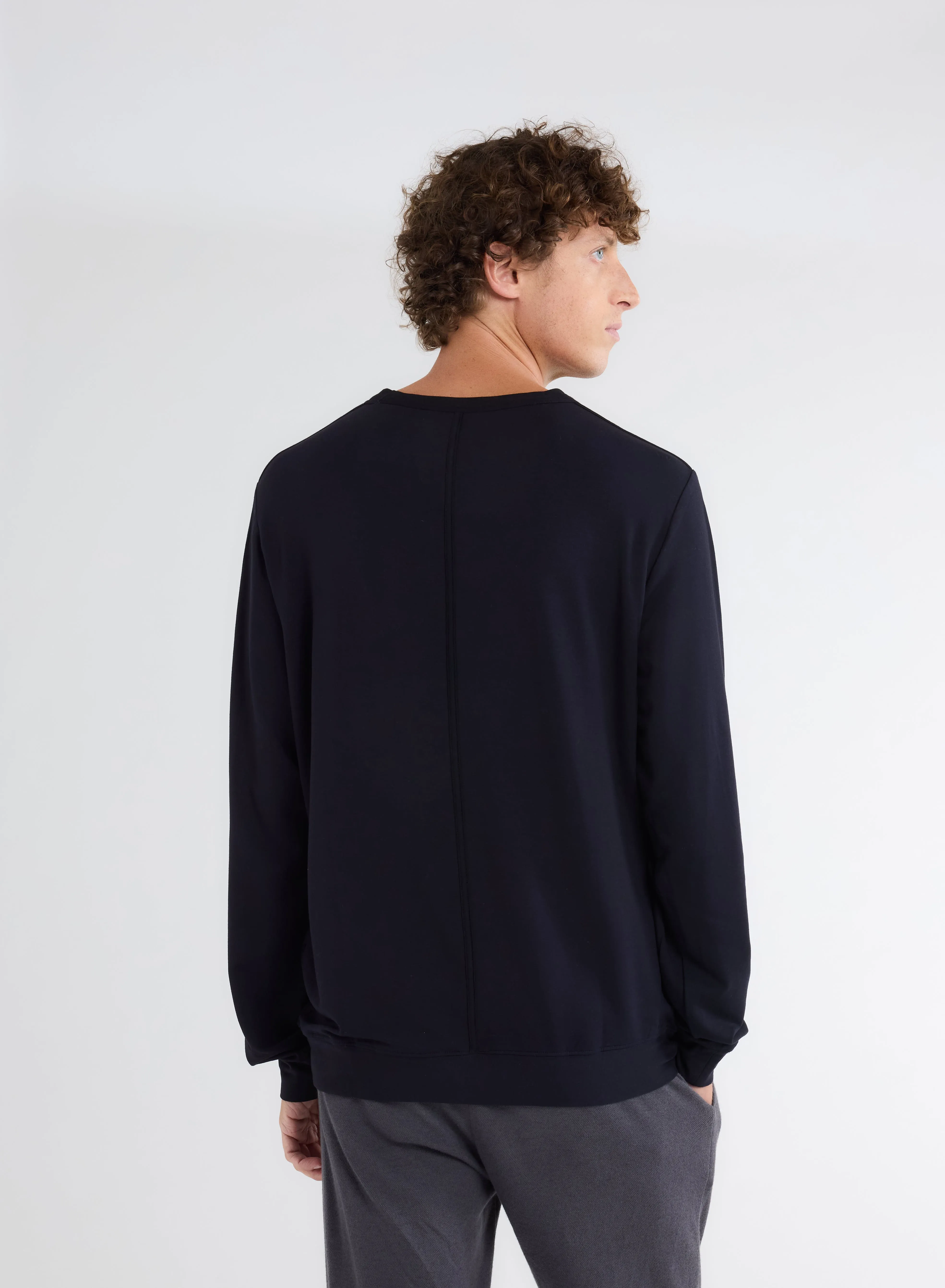 Sweat Marine Col Rond Manches Longues en Viscose et Élasthanne