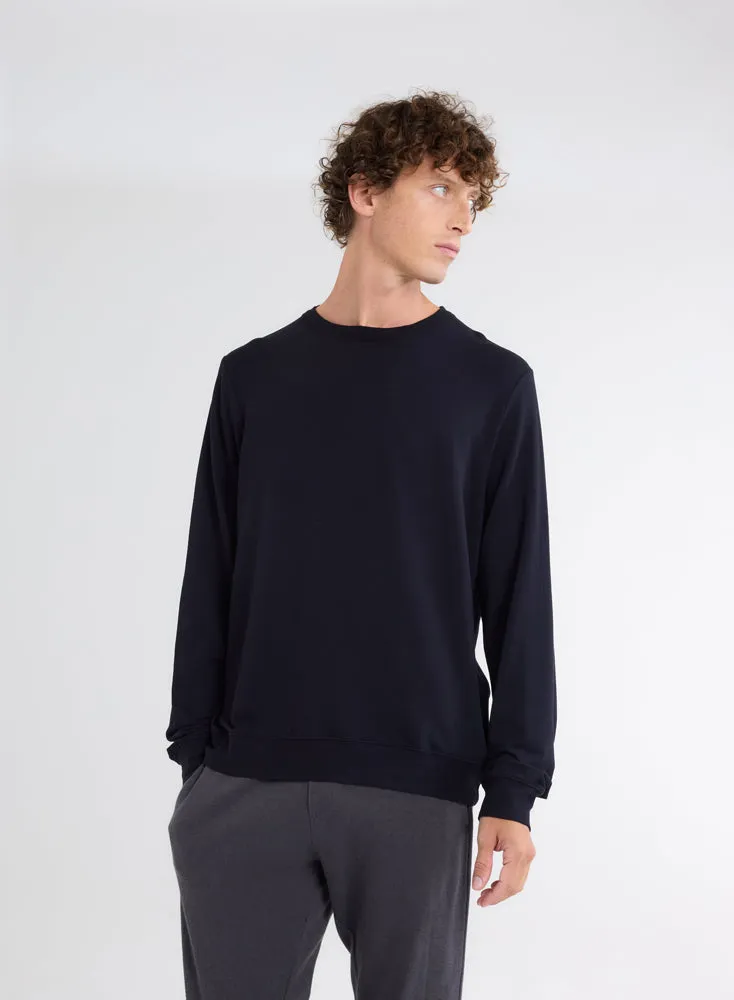 Sweat Marine Col Rond Manches Longues en Viscose et Élasthanne