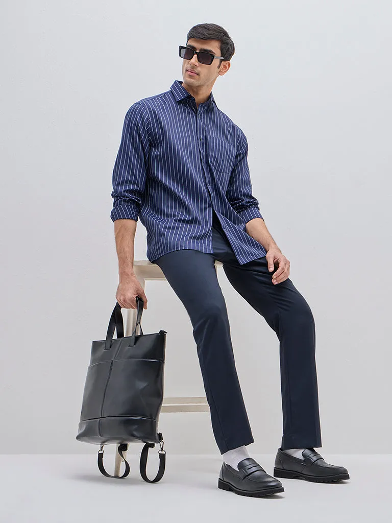 WES Formals Navy Striped Relaxed-Fit Shirt