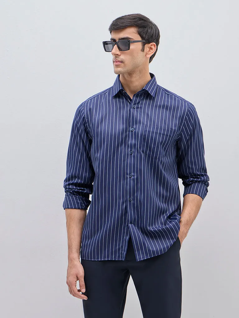 WES Formals Navy Striped Relaxed-Fit Shirt