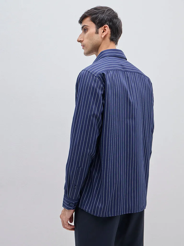 WES Formals Navy Striped Relaxed-Fit Shirt