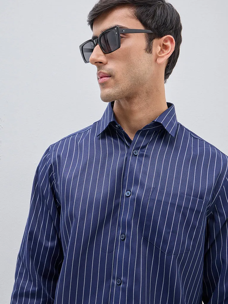 WES Formals Navy Striped Relaxed-Fit Shirt