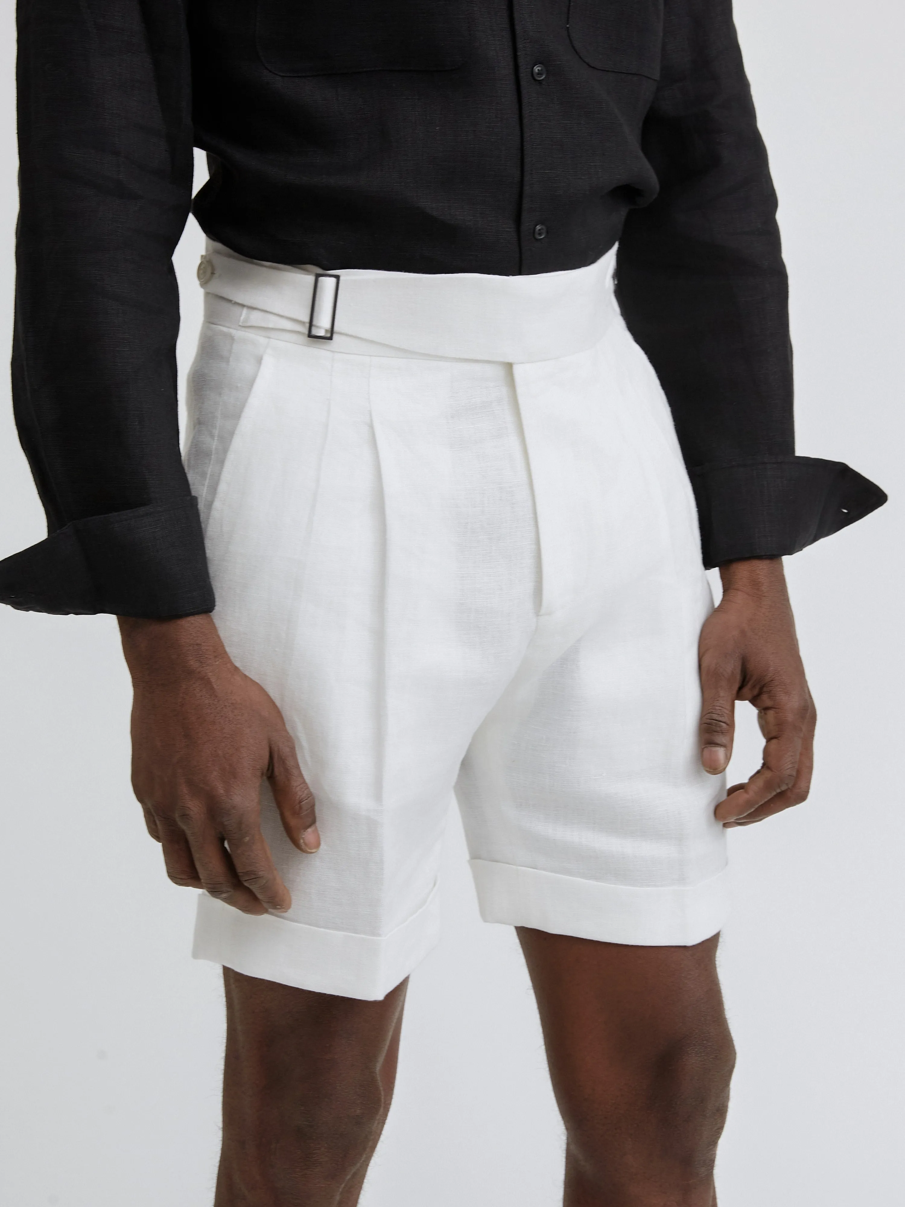 White Linen Gurkha Shorts