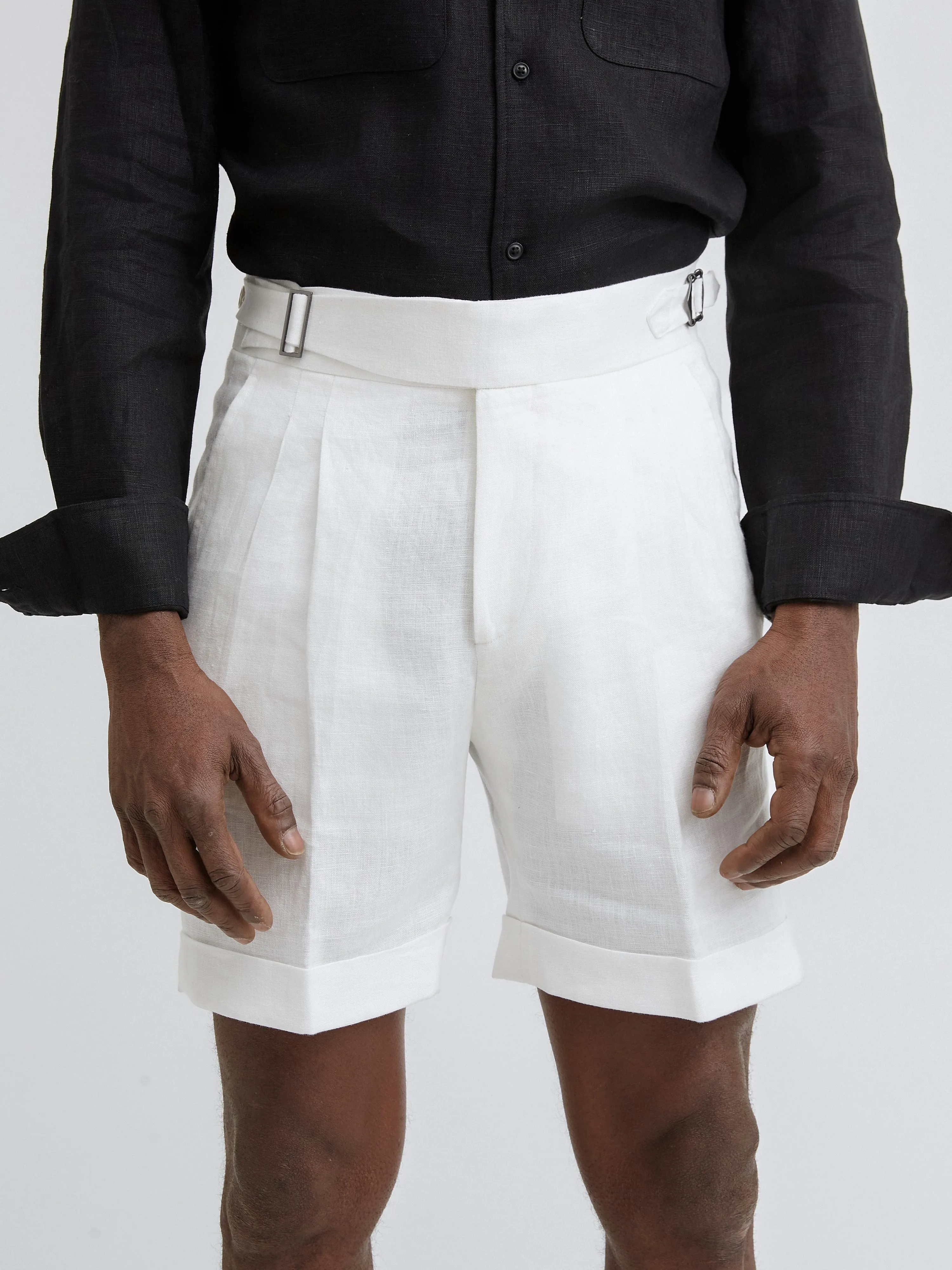 White Linen Gurkha Shorts