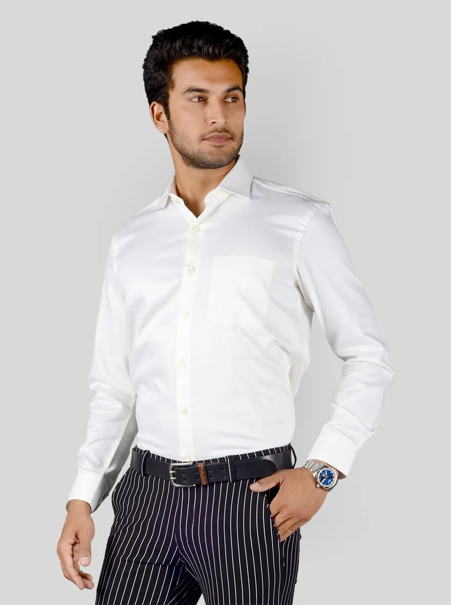 White Self Textured Slim Fit Party Wear Shirt | Greenfibre