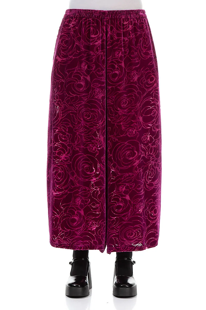 Wide Devoré Roses Royal Fuchsia Silk Velvet Trousers