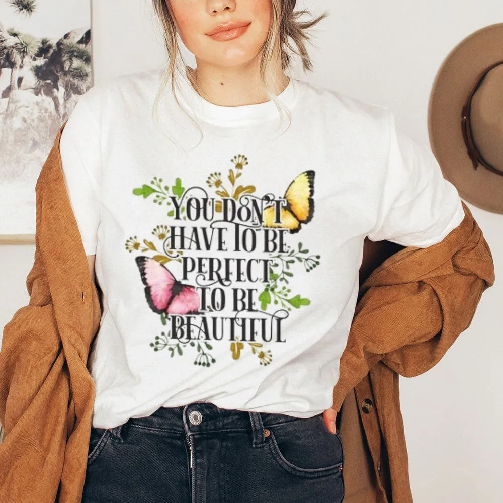 Women Flower And Butterfly Print Graphic T-shirt