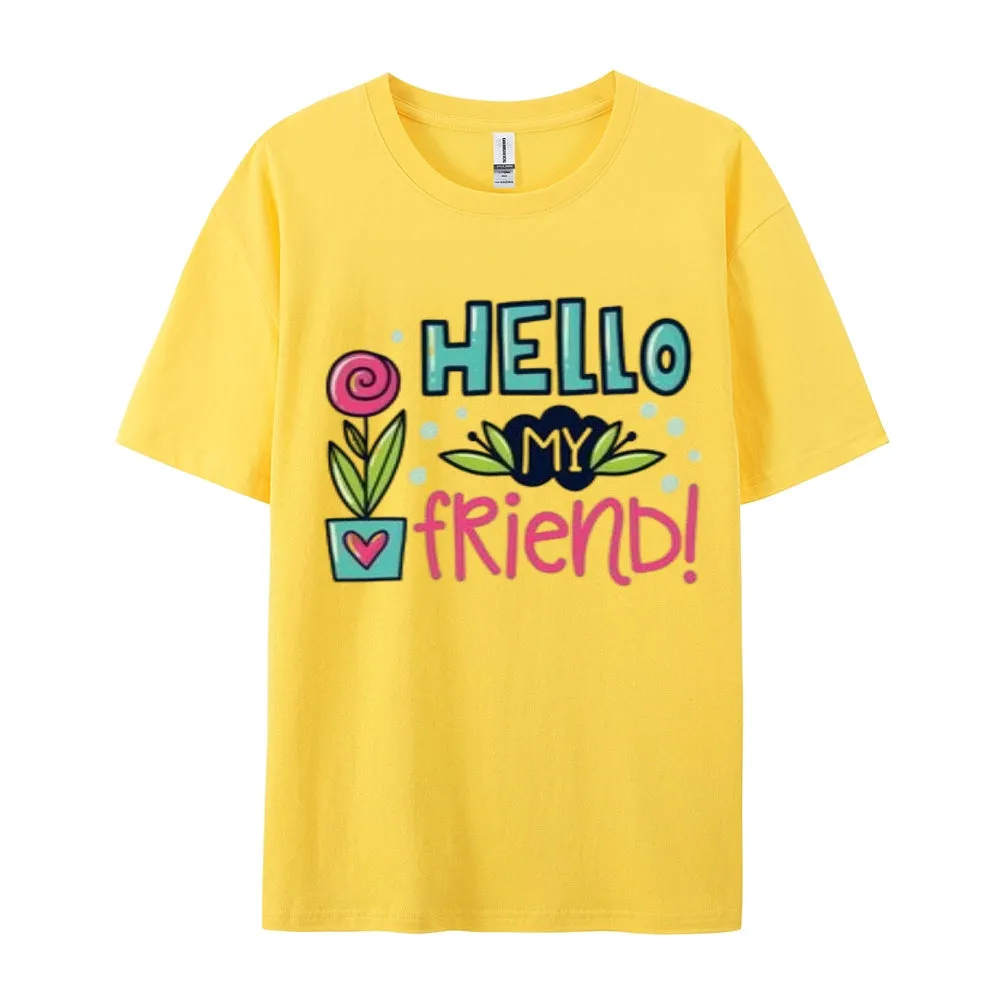 Women Hello My Friends Letter And Flower Print Graphic T-shirt