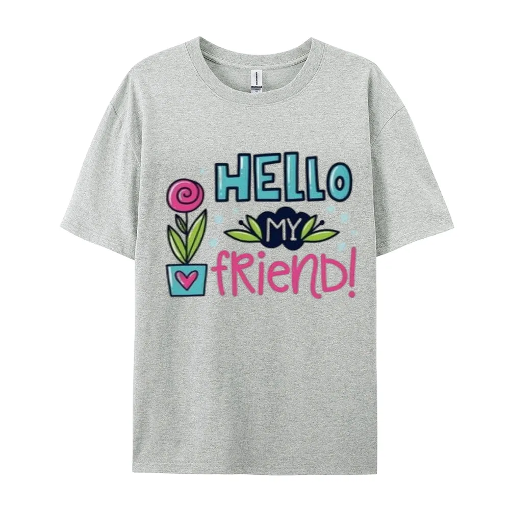 Women Hello My Friends Letter And Flower Print Graphic T-shirt