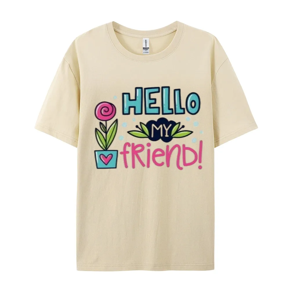 Women Hello My Friends Letter And Flower Print Graphic T-shirt