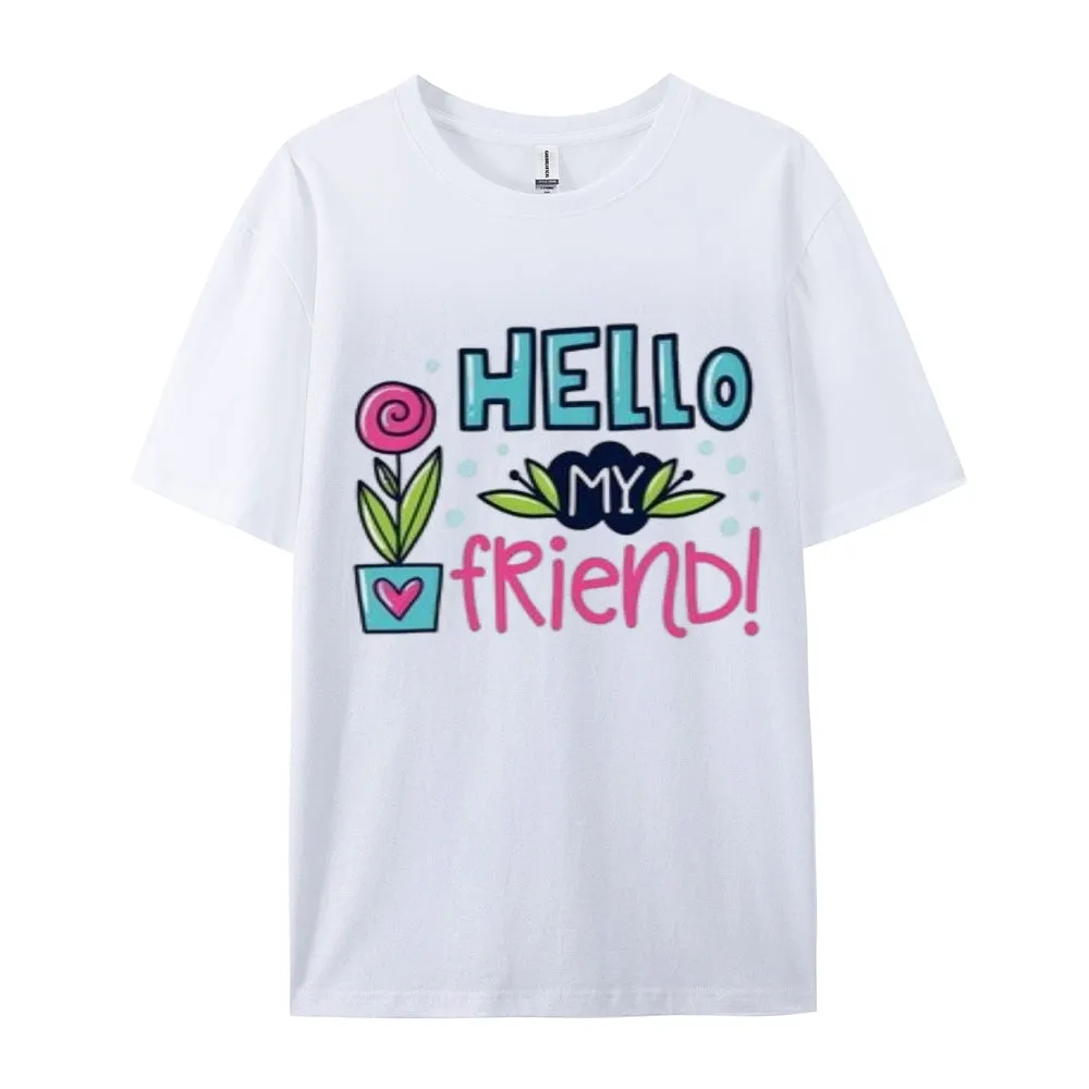 Women Hello My Friends Letter And Flower Print Graphic T-shirt