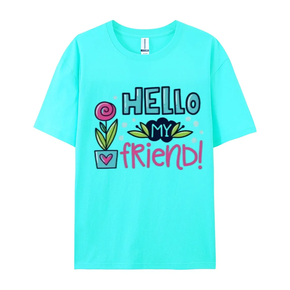 Women Hello My Friends Letter And Flower Print Graphic T-shirt