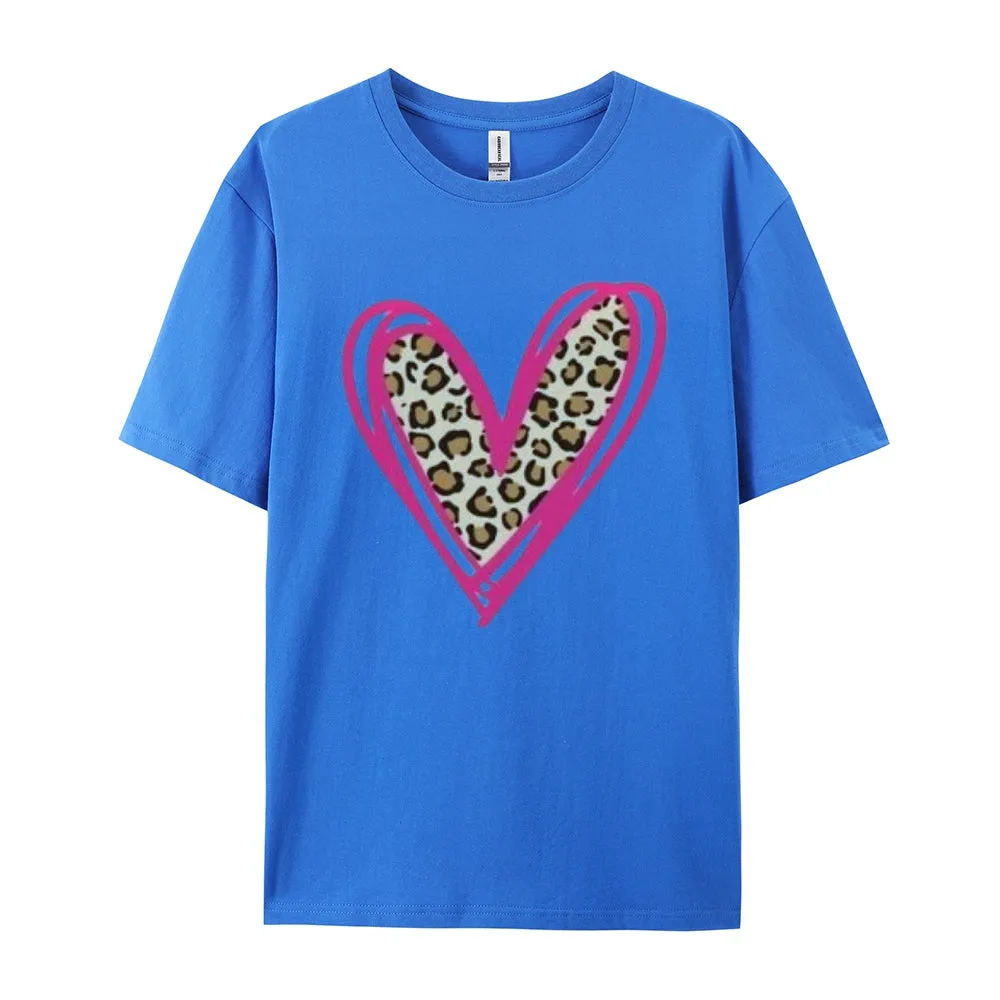 Women Love Leopard Heart Valentine's Day Print  Graphic T-shirt