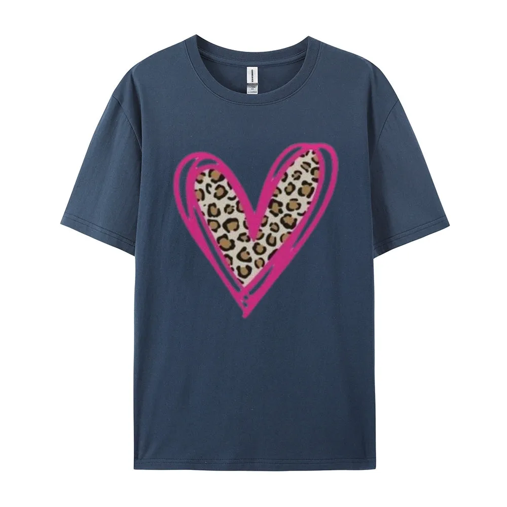 Women Love Leopard Heart Valentine's Day Print  Graphic T-shirt