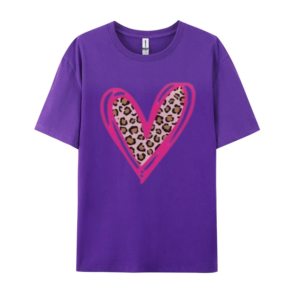 Women Love Leopard Heart Valentine's Day Print  Graphic T-shirt