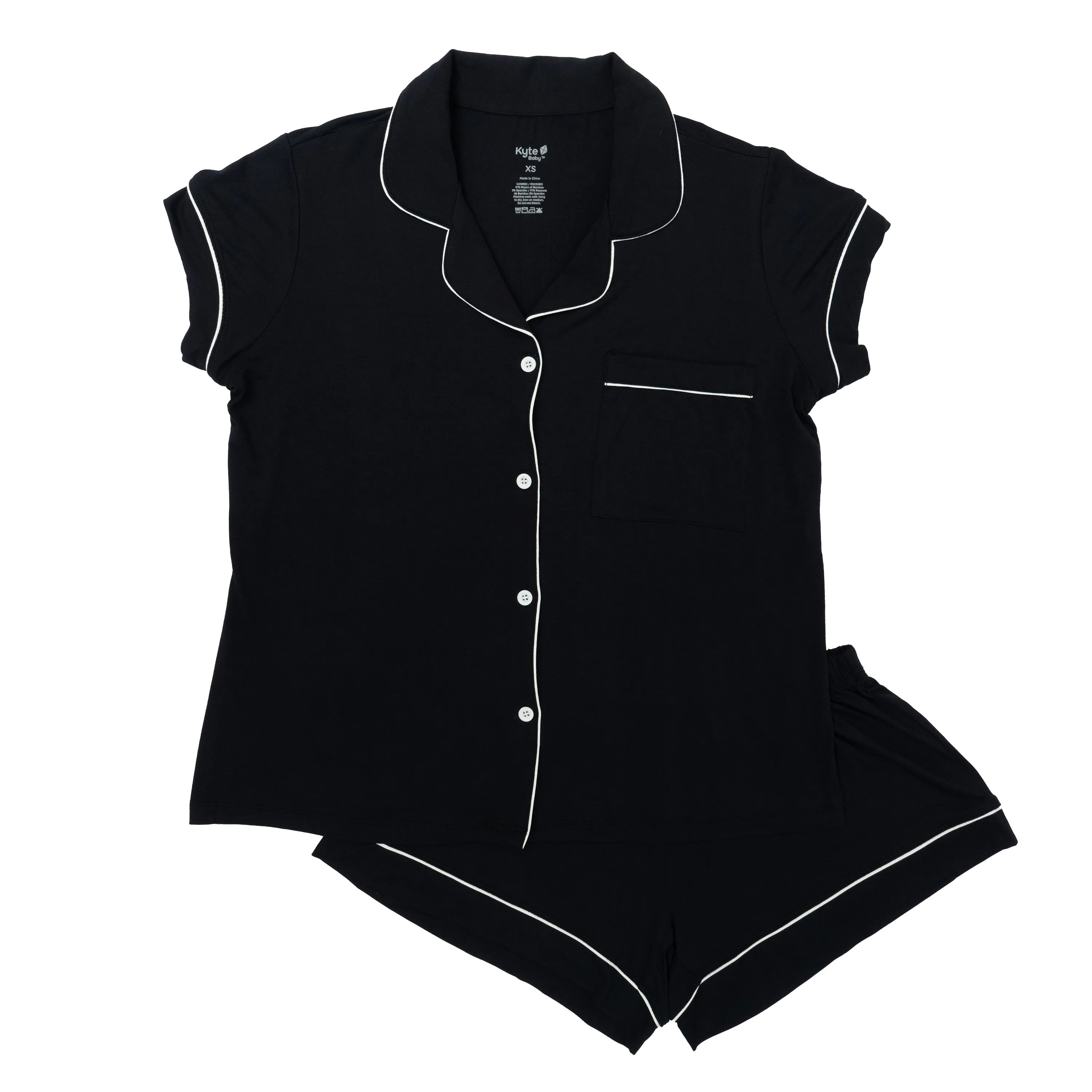 Women’s Short Sleeve Pajama Set in Midnight with Cloud Trim